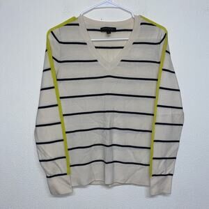 Banana Republic 100% Merino Wool Striped Preppy V Neck Sweater Size S